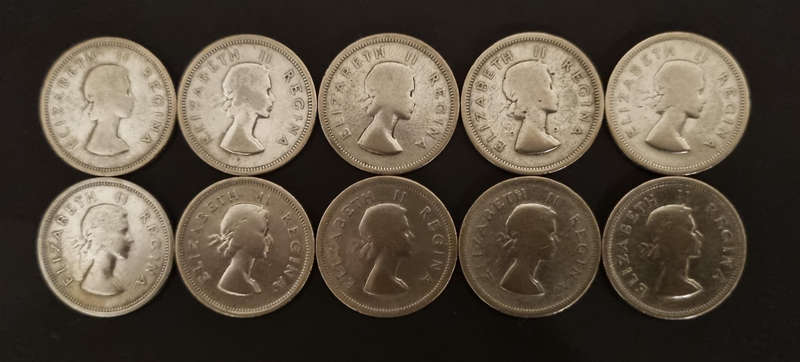 10 × 1964 Queen Elizabeth 1 Shilling Coins