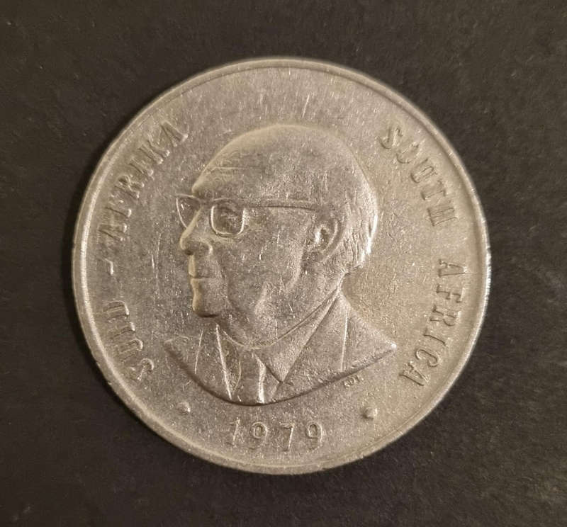 1979 South Africa 1 Rand Coin  English & Afrikaans  Springbok Design