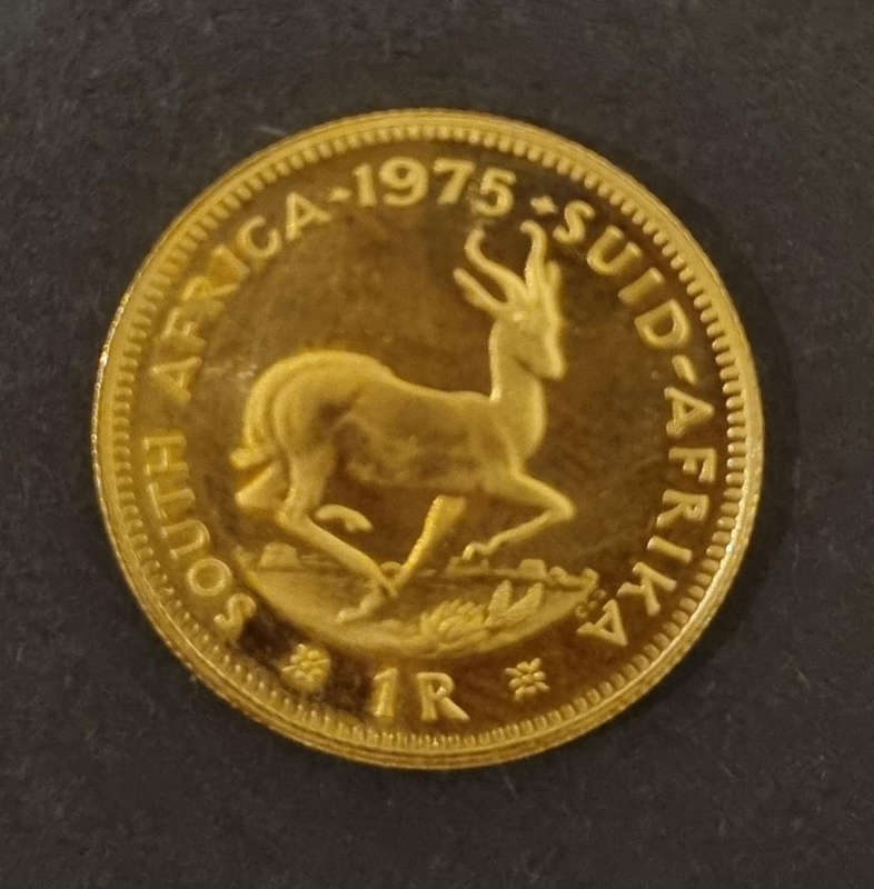 Rare 1975 South Africa 1 Rand Gold Coin  22K Solid Gold  Collectible Investment