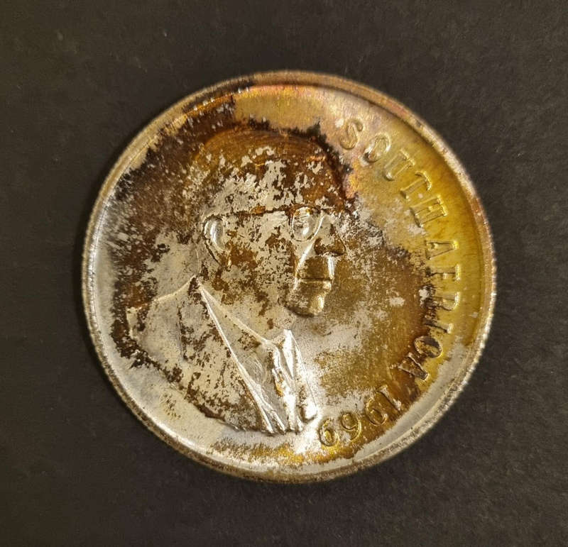 1969 South Africa 1 Rand  Uncirculated Proof Coin with Heavy Tarnish  Rare