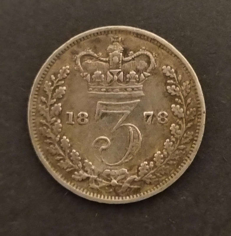1878 Great Britain Silver Threepence  Queen Victoria Coin