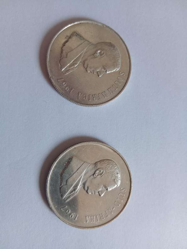 Two R1 coins 1967 English and Afrikaans version