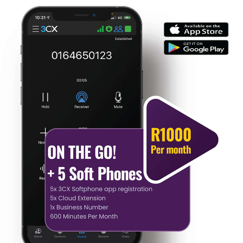 VIAB On The Go Solo + 5 Users, VoIP Business Solution with Mobile App, 600 Monthly Minutes