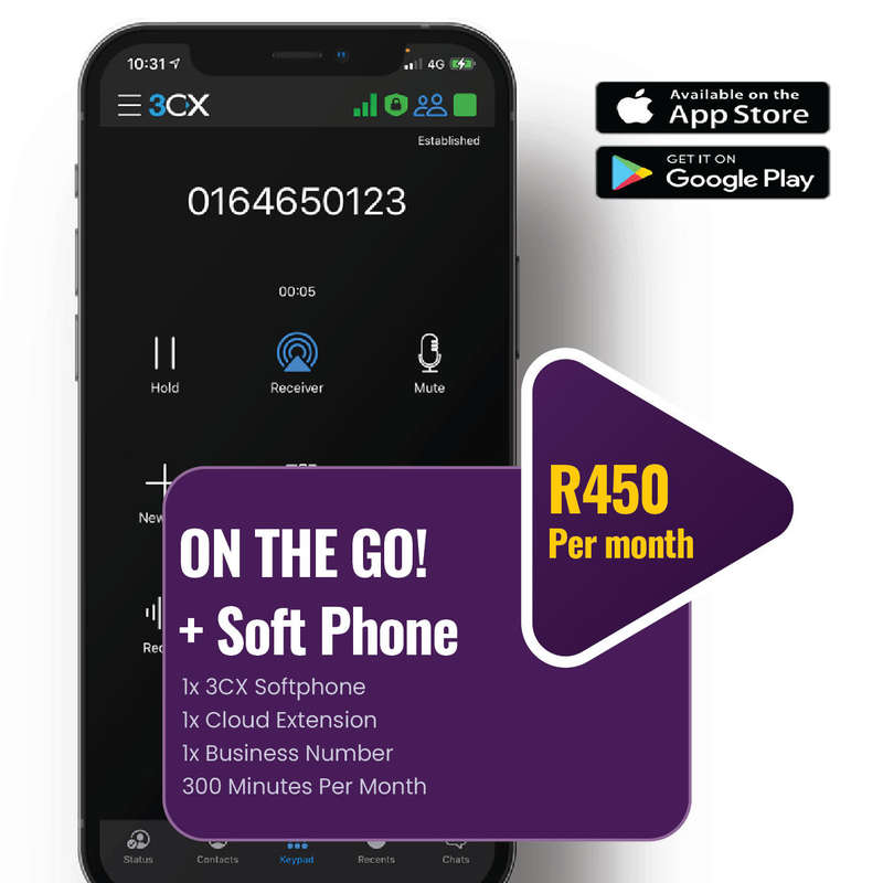 VIAB On The Go Solo + Softphone, VoIP Business Solution with Mobile App, 300 Monthly Minutes