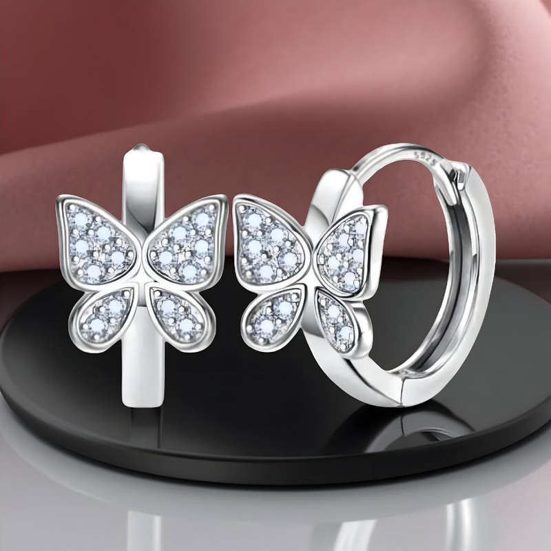 Butterfly Sterling Silver Huggie Hoop Earrings