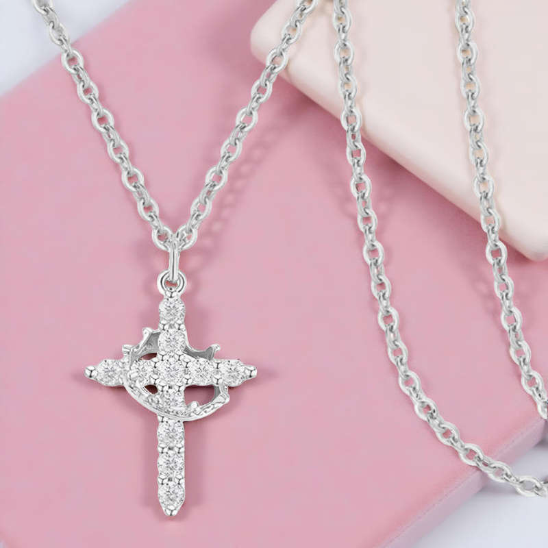 Rotating Crown Cross Sterling Silver Necklace