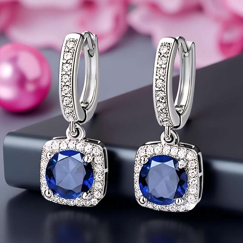 Blue Hoop Sterling Silver Earrings