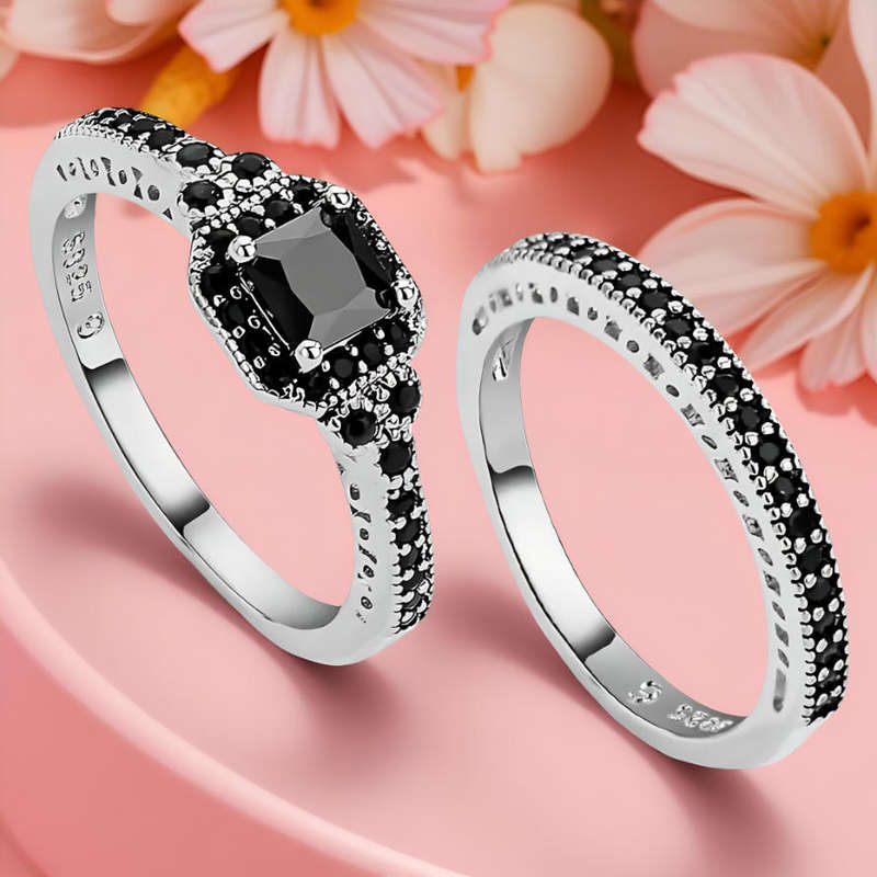 Black Sterling Silver Ring Set Size 8