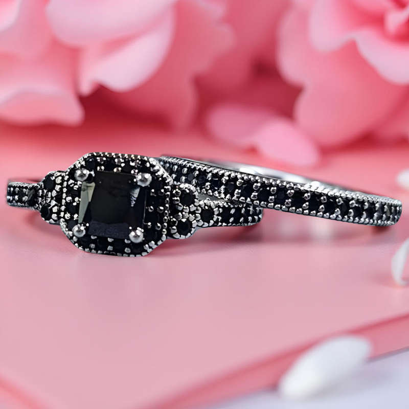 Black Sterling Silver Ring Set Size 8