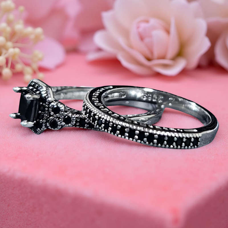 Black Sterling Silver Ring Set Size 8