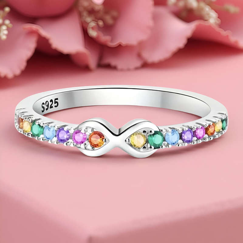 Colorful Infinity Sterling Silver Ring Size 7