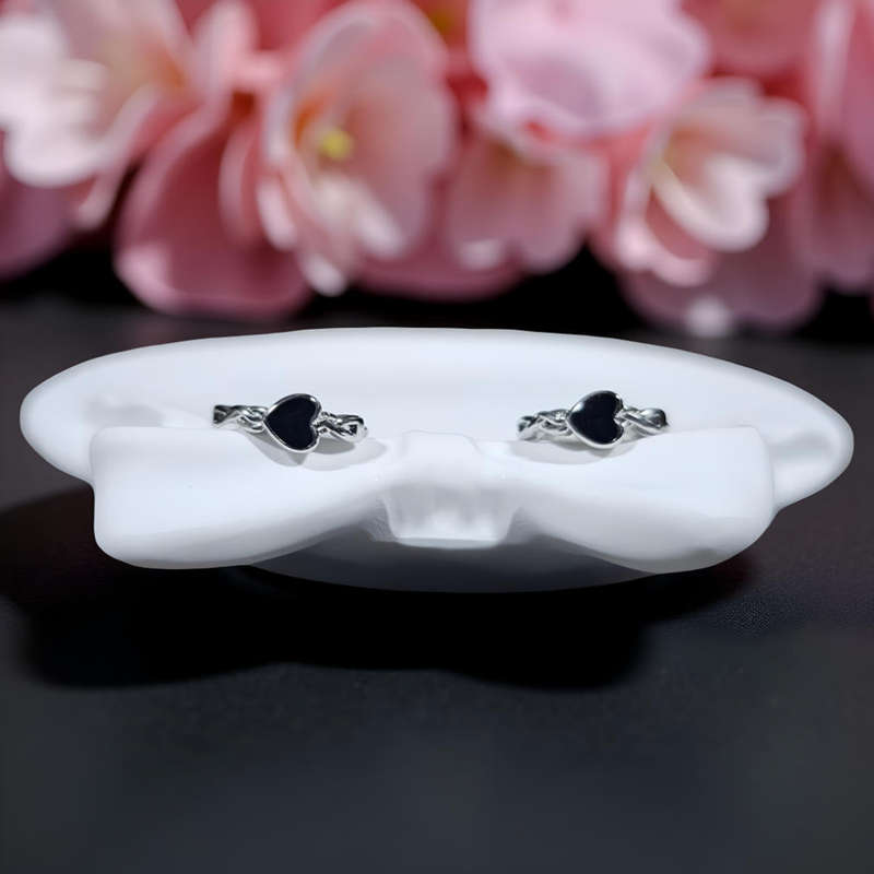 Black Heart Sterling Silver Necklace & Earrings Set
