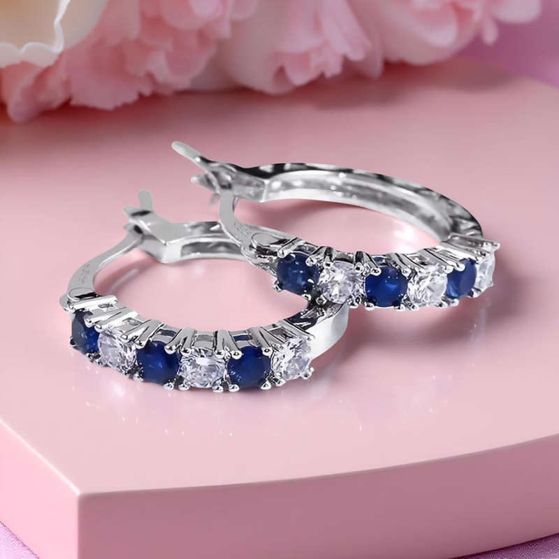 Blue Hoop Sterling Silver Earrings