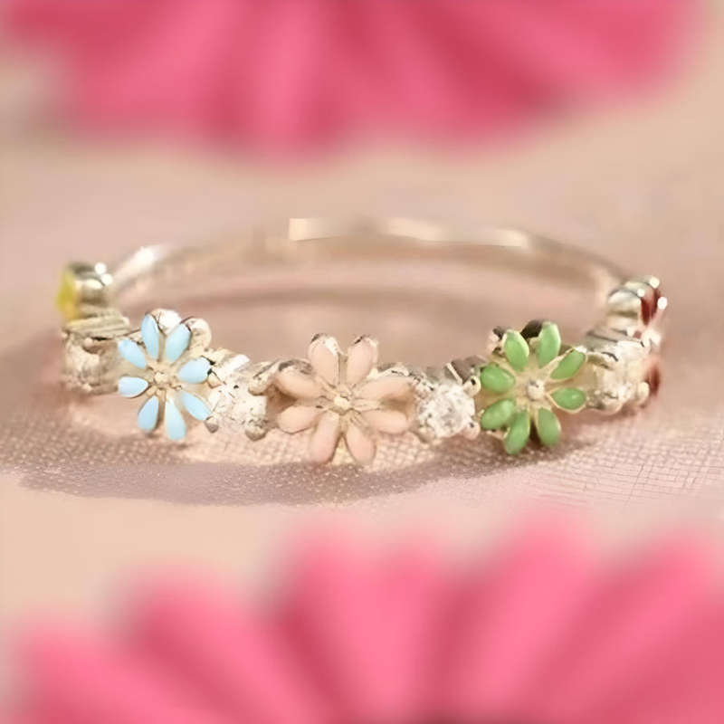 Multicolor Flower Sterling Silver Ring Size 6