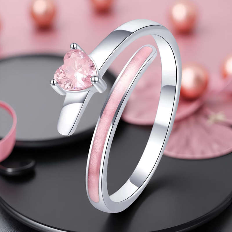 Pink Heart Sterling Silver Ring