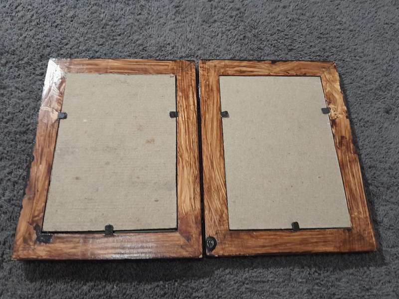 Vintage-style double wooden hinged photo frame