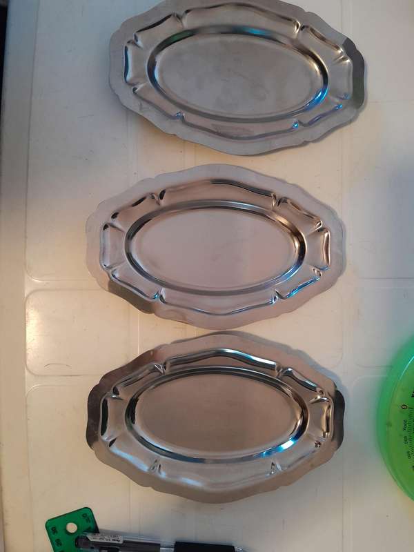 Set of 3 Inox France Stainless steel tray - 20x13cm - Vintage flat serving platters.
