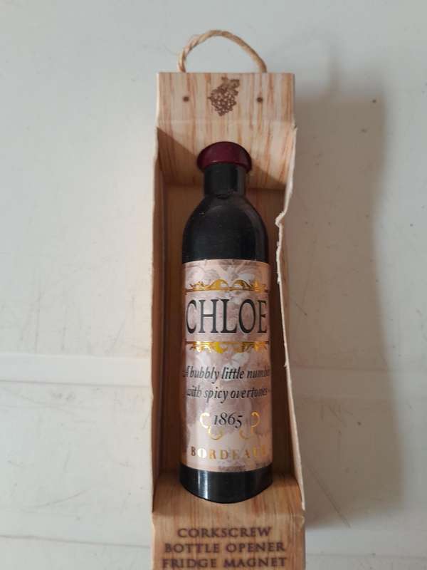 Novelty Wine Bottle Corkscrew/Opener fridge magnet - Printed name Chloe