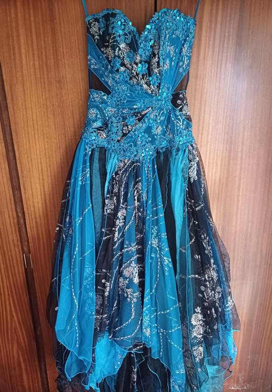 Cerulean Blue & Black beaded & sequined Matric farewell event evening dress size Medium