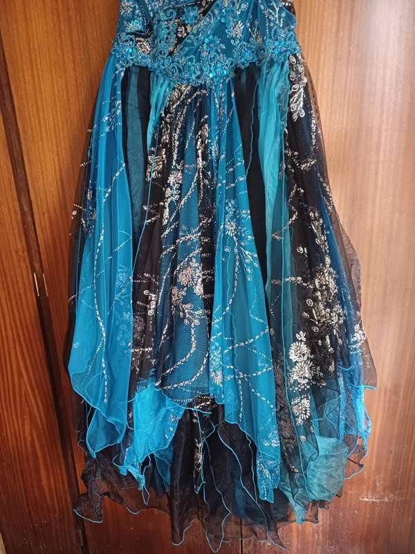 Cerulean Blue & Black beaded & sequined Matric farewell event evening dress size Medium