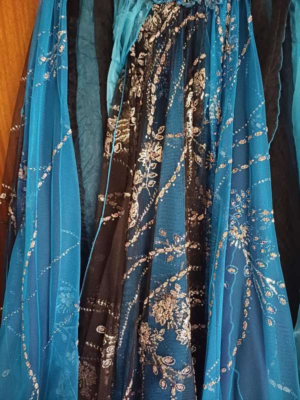 Cerulean Blue & Black beaded & sequined Matric farewell event evening dress size Medium