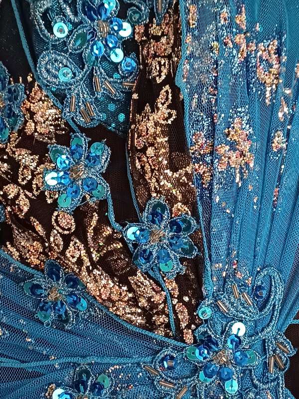 Cerulean Blue & Black beaded & sequined Matric farewell event evening dress size Medium