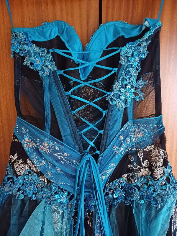 Cerulean Blue & Black beaded & sequined Matric farewell event evening dress size Medium