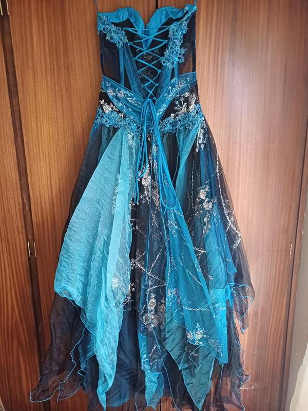 Cerulean Blue & Black beaded & sequined Matric farewell event evening dress size Medium