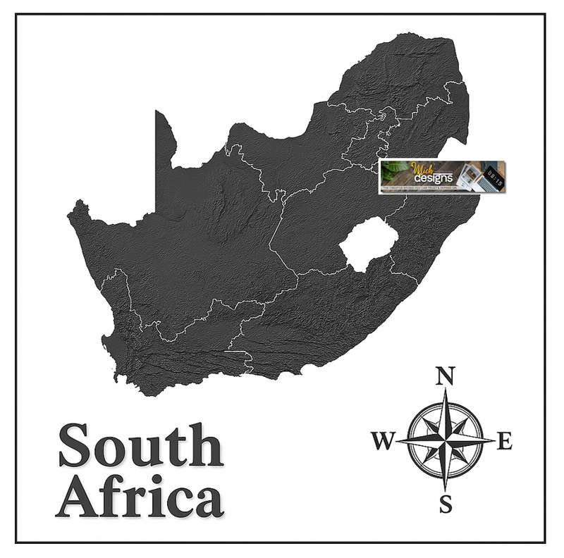 South Africa Relief Map With Compass Rose Digital Download For Vinyl Decal Print for Vehicles