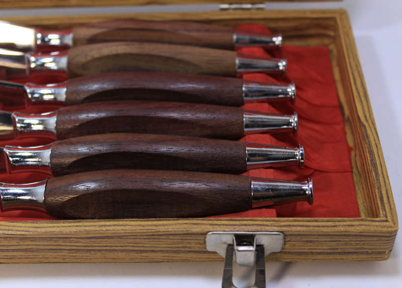 Set Of 6 Japan Stainless Steel Steak Knives With Wooden Handles in Original Display Case