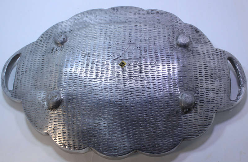 Pewter Fruit Bowl With Scalloped Edges and Handles Made in India