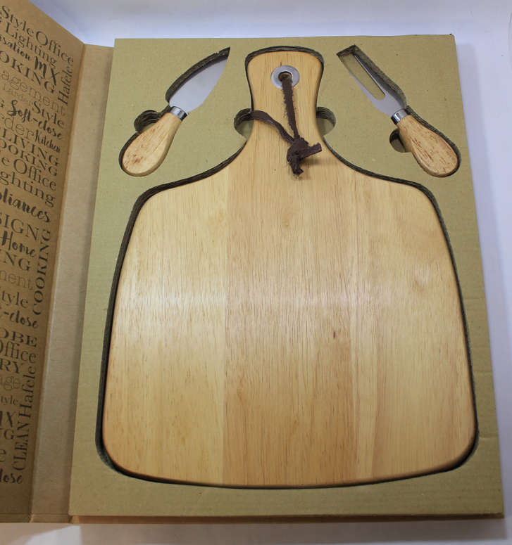 Hafele Cheese Charcuterie Board with Cutting Knife and Fork in Display Case