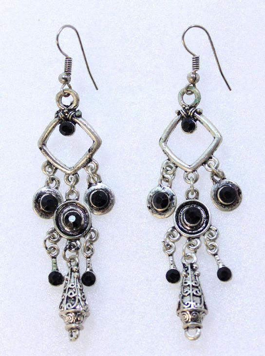 Pair of Vintage Style Beaded Drop Earrings with Black Gem Style Insets