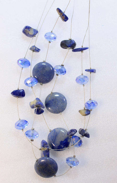 3 Layered Blue Coloured Beaded Necklace