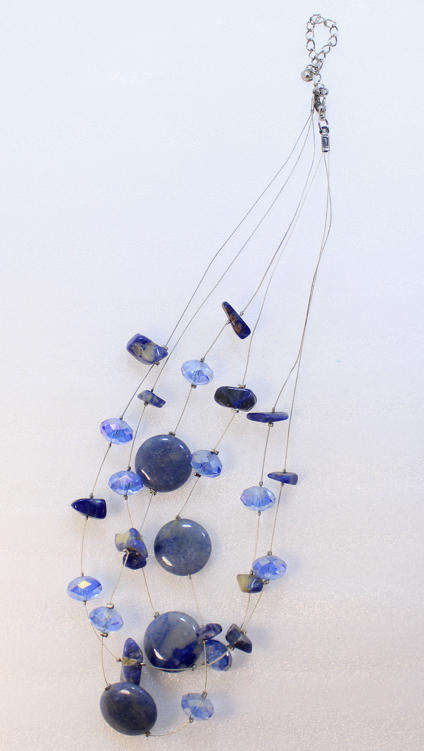 3 Layered Blue Coloured Beaded Necklace