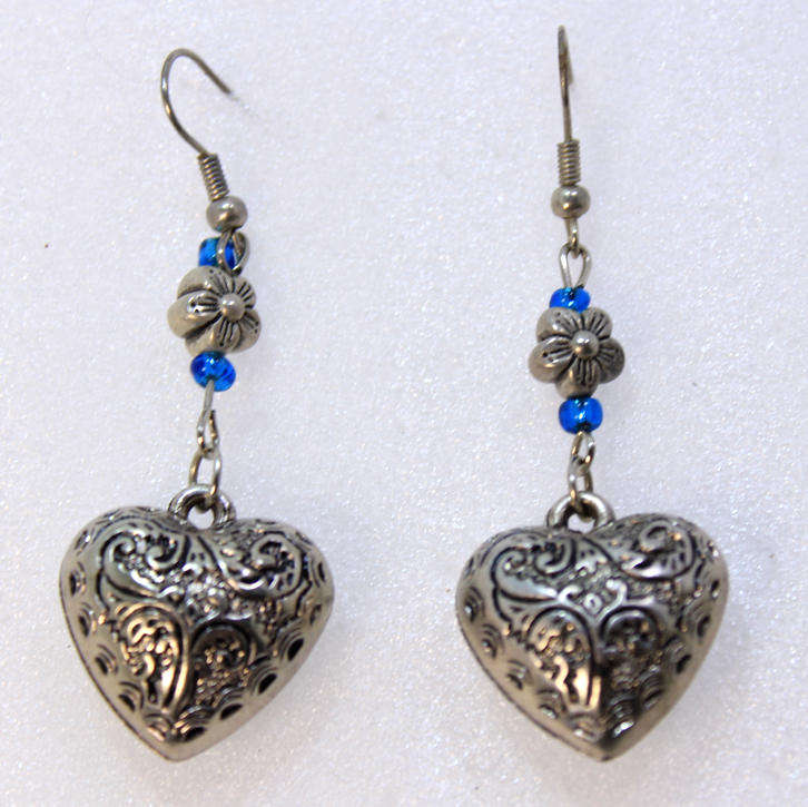 Pair of Large Heart Shaped Pendant Drop Earrings