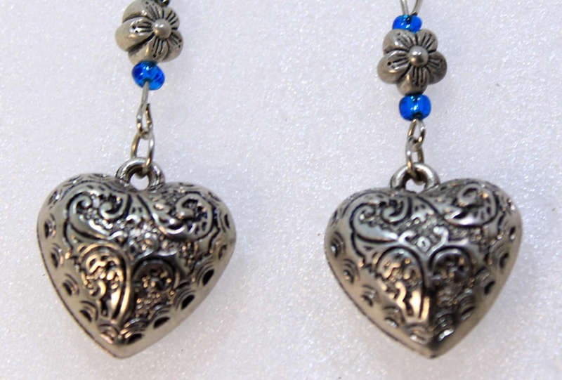 Pair of Large Heart Shaped Pendant Drop Earrings