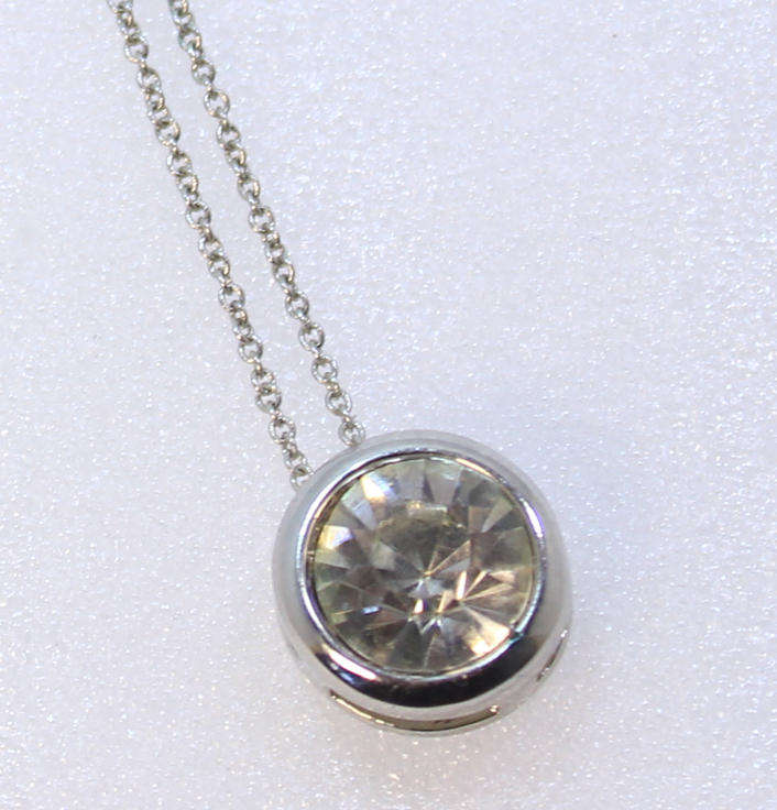 Slim Silver Chain Necklace with Large Rhinestone Pendant