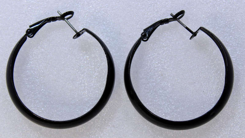 Pair of Large Hooped Black Evening Wear Earrings