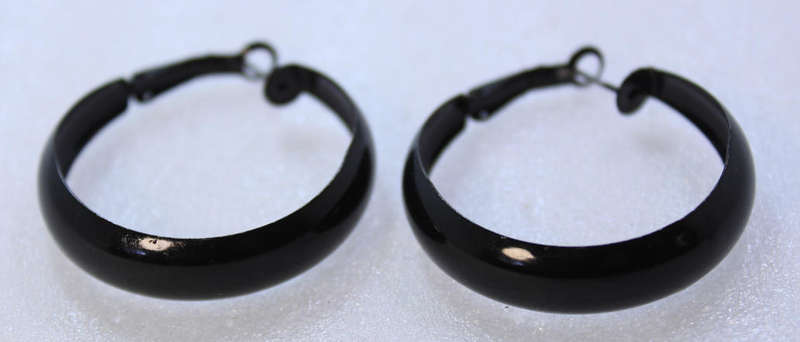 Pair of Large Hooped Black Evening Wear Earrings