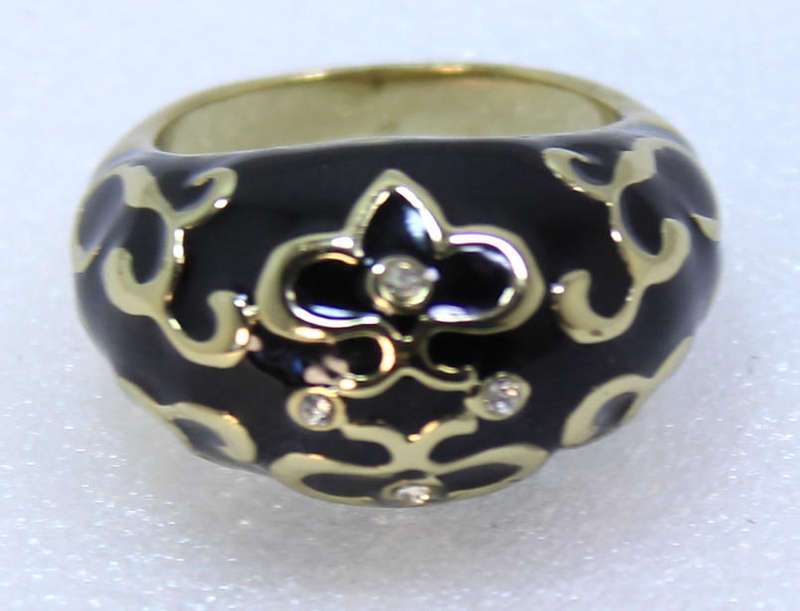 Large Face Black and Gold Decoration Dress Ring by Avon