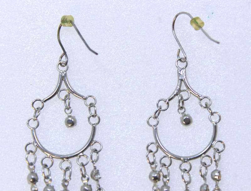 Pair of Silver Beaded Evening Wear Drop Earrings