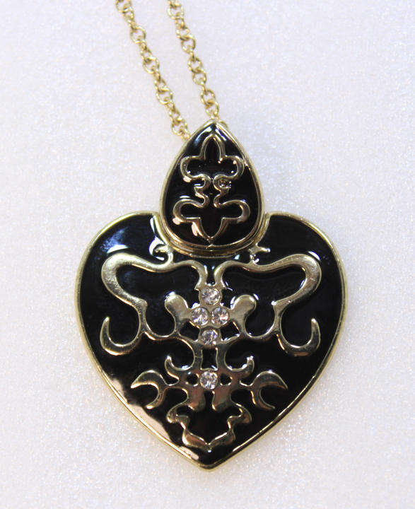 Black and Gold Pendant Necklace with Heart Shaped Pendant by Avon