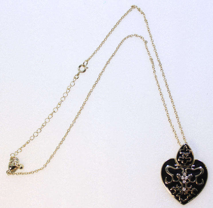 Black and Gold Pendant Necklace with Heart Shaped Pendant by Avon