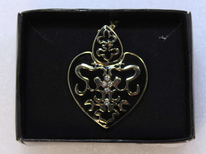 Black and Gold Pendant Necklace with Heart Shaped Pendant by Avon