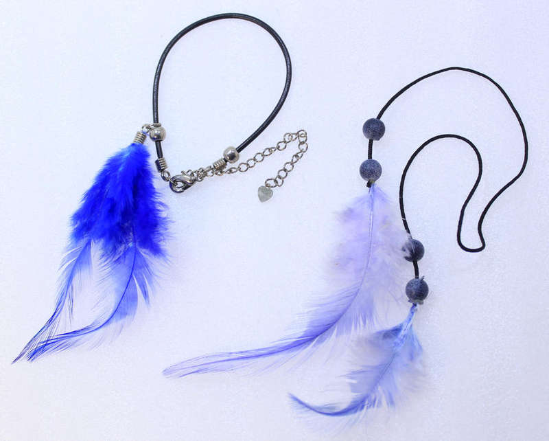 Two Dream Catcher Bracelets Blue Feathers