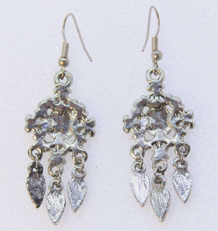 Pair of Vintage Style Beaded Drop Earrings with Blue Gem Style Insets