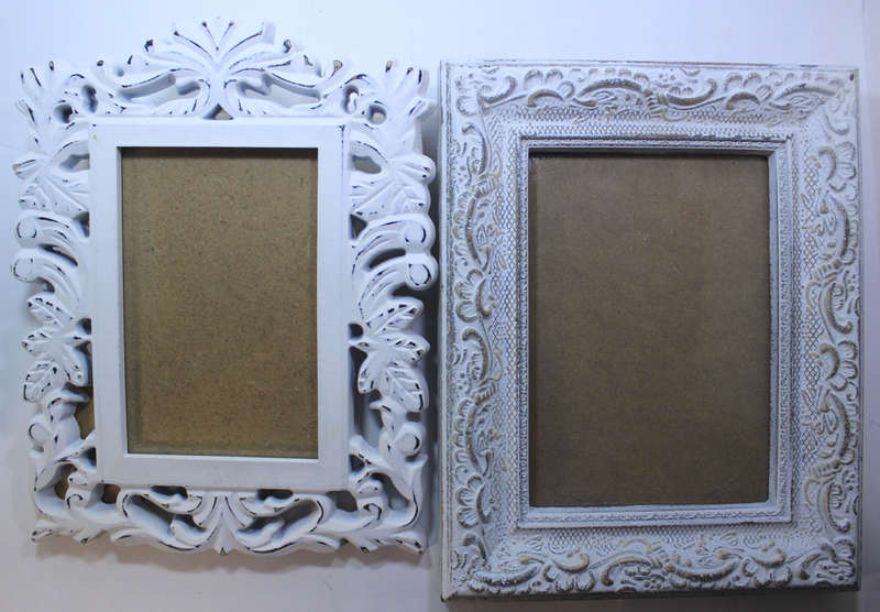 Two Distressed White Photo Frames With Stands