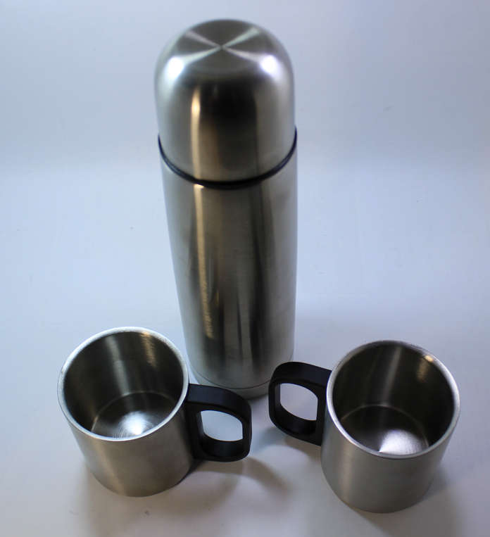 Black Travel Case with 2 Stainless Steel Mugs & Thermos