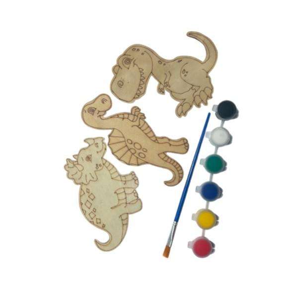 Paint Your Own - Dinosaur - 3 Creations Wood Paint Craft Kit For Kids